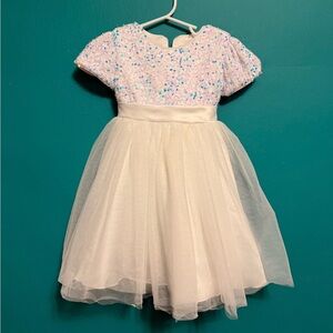 Mia Belle Girls White and Pink Sequin Dress